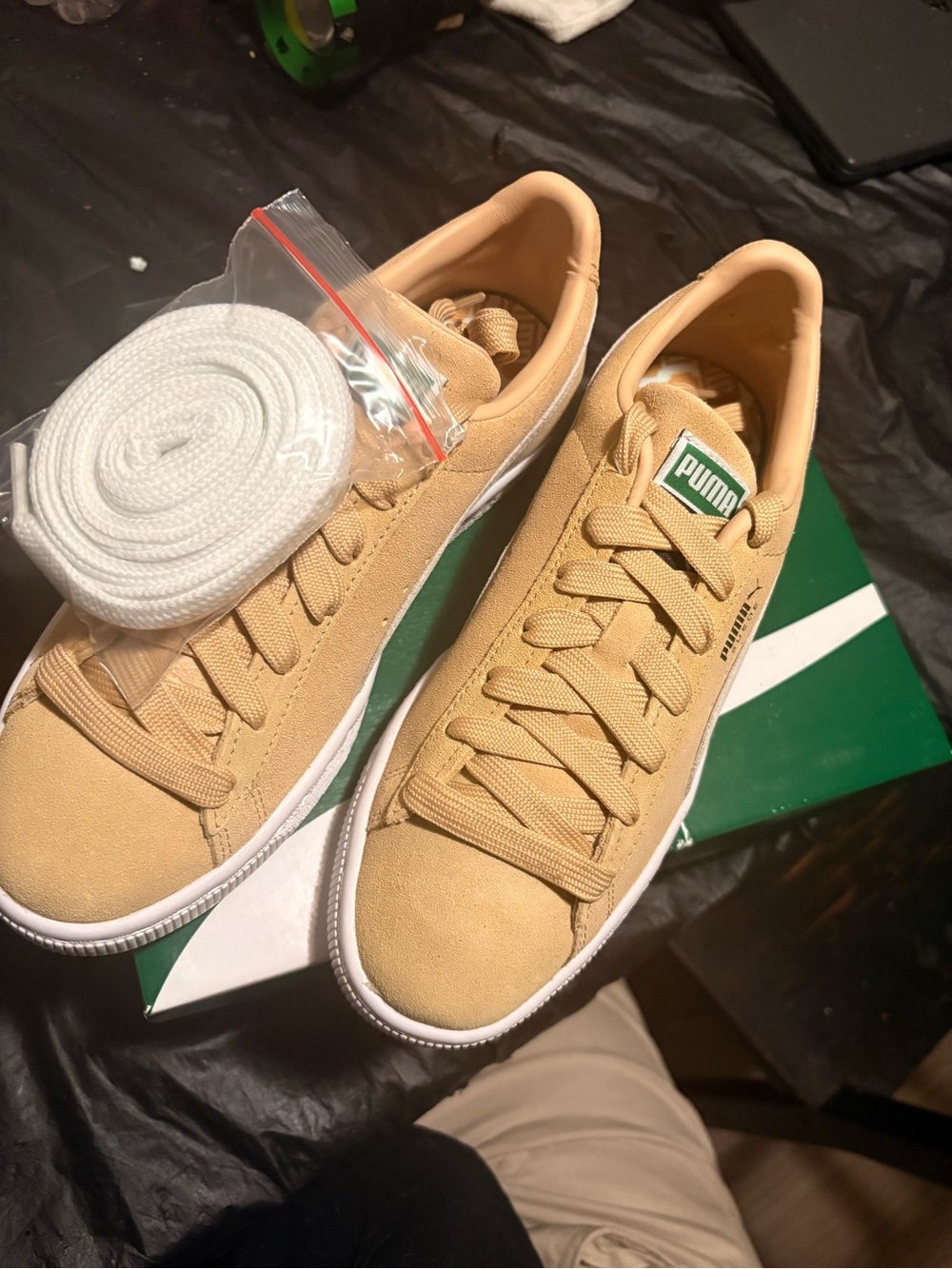 Puma Tan Low-Top Canvas Sneakers with White Accents